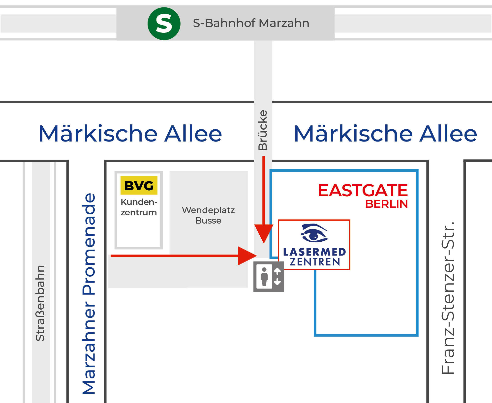 Wegbeschreibung zum Augenlaser-Zentrum Marzahn im Eastgate